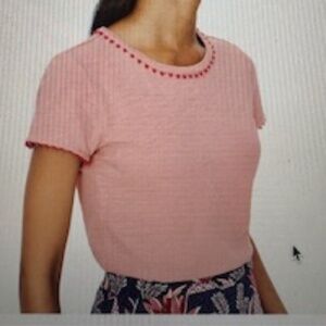 NEW WITH TAGS $55- Boden Pink Charlie Shirt with pompons, Large